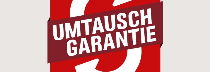 Rotes Piktogramm für die Umtauschgarantie mit zwei kreisenden Pfeilen.